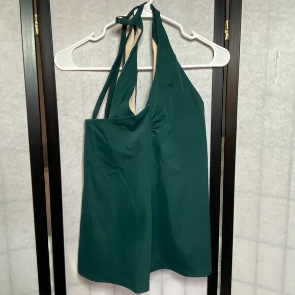 Kona Sol Ribbed V Neck Stretch Strappy Racerback Swim Tankini Top Green NWT - Picture 5 of 10